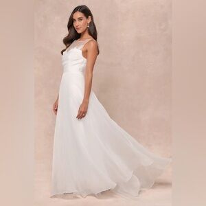 Lulus Yours Eternally White Organza Embroidered Wedding Dress Gown Size S Small